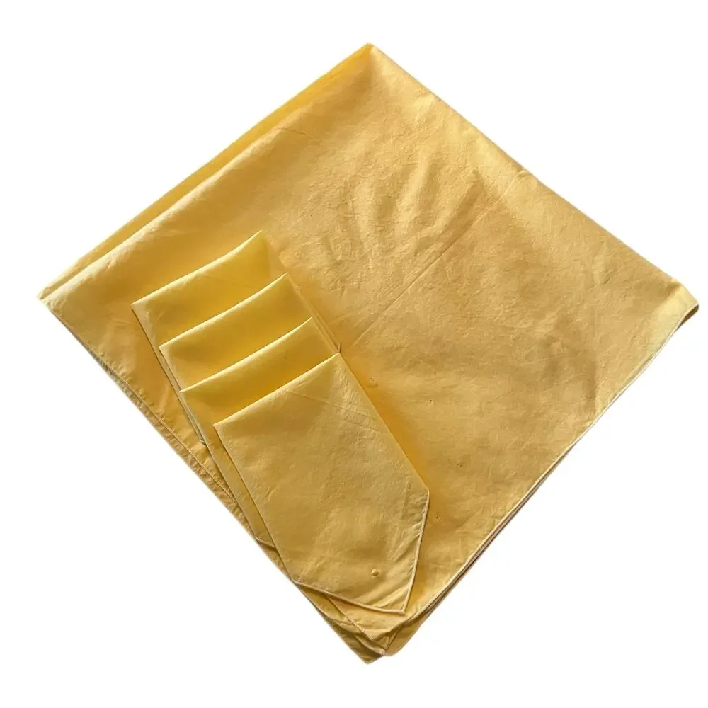 Vintage Set of 4 Cocktail Napkins & Square Table Cover Butter Yellow Cotton